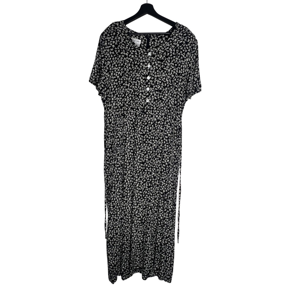 Black Floral Maxi Dress with Button Front